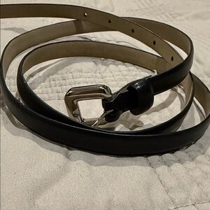 Black Leather Belt with Silver Buckle